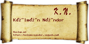 Kálmán Nándor névjegykártya
